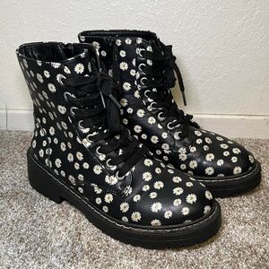 Black Floral Combat Boots